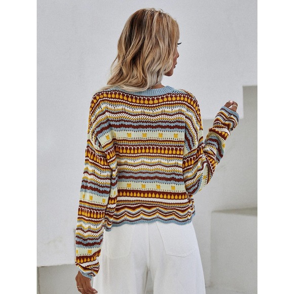 Striped 70s style vintage Pointelle Knit Sweater purple - Picture 11 of 11